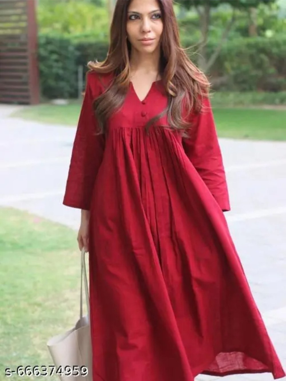 Crimson Gathered Dress