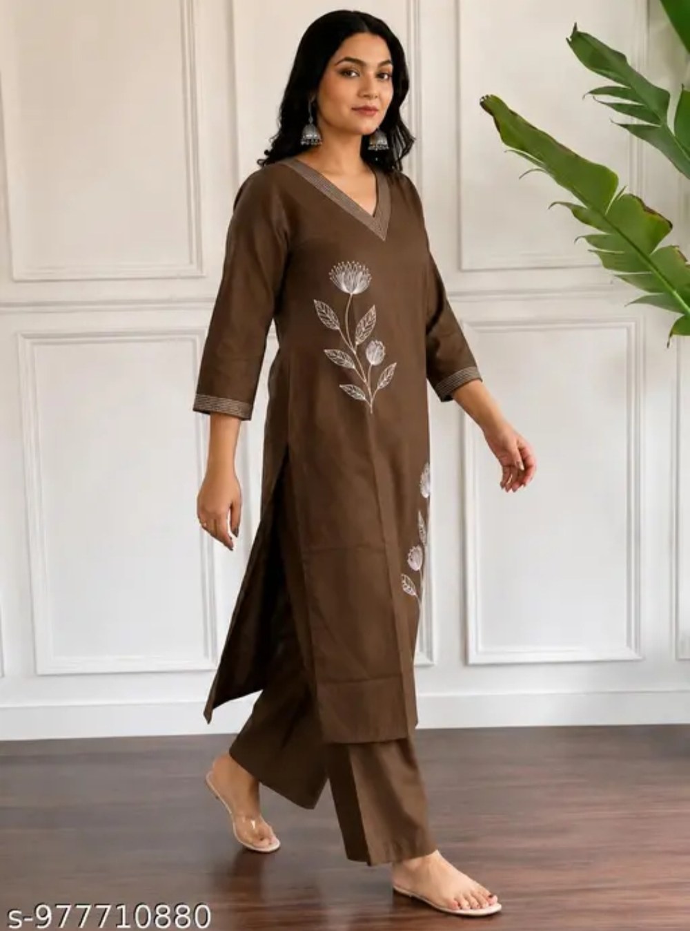 Mocha Botanical Kurti Set